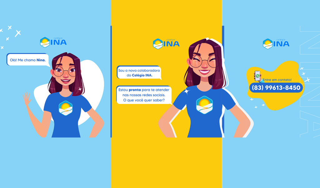 peça criativa com imagem do avatar nina, assistente virtual do ina